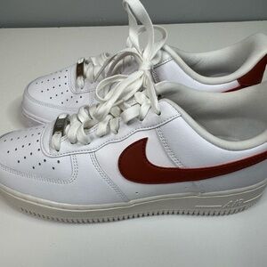 Nike White and Red Air Force 1 Sneakers